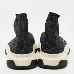 Balenciaga Black/Silver Glitter Fabric Sock Sneakers Size 39