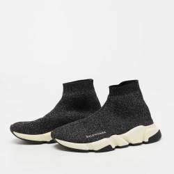 Balenciaga Black/Silver Glitter Fabric Sock Sneakers Size 39