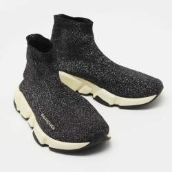 Balenciaga Black/Silver Glitter Fabric Sock Sneakers Size 39