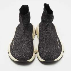 Balenciaga Black/Silver Glitter Fabric Sock Sneakers Size 39