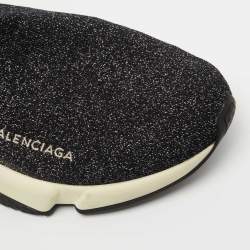 Balenciaga Black/Silver Glitter Fabric Sock Sneakers Size 39