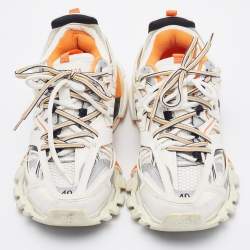 Balenciaga White/Orange Leather, Neoprene and Mesh Track Sneakers Size 40