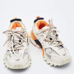 Balenciaga White/Orange Leather, Neoprene and Mesh Track Sneakers Size 40