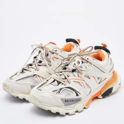 Balenciaga White/Orange Leather, Neoprene and Mesh Track Sneakers Size 40
