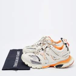 Balenciaga White/Orange Leather, Neoprene and Mesh Track Sneakers Size 40