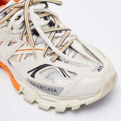 Balenciaga White/Orange Leather, Neoprene and Mesh Track Sneakers Size 40