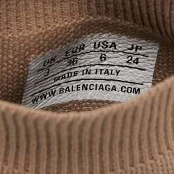 Pre Owned Balenciaga Light Brown Knit Fabric Speed Trainer Sneakers Size 36