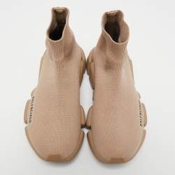 Pre Owned Balenciaga Light Brown Knit Fabric Speed Trainer Sneakers Size 36