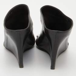 Pre Owned Balenciaga Black Leather Studded Arena Wedge Mules Size 38