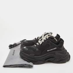 Pre Owned Balenciaga Black Mesh, Nubuck and Leather Triple S Sneakers Size 36
