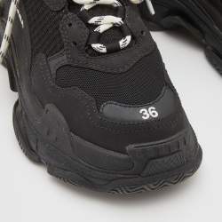 Pre Owned Balenciaga Black Mesh, Nubuck and Leather Triple S Sneakers Size 36