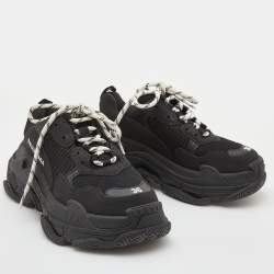 Pre Owned Balenciaga Black Mesh, Nubuck and Leather Triple S Sneakers Size 36