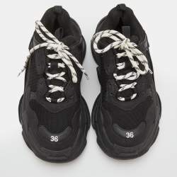 Pre Owned Balenciaga Black Mesh, Nubuck and Leather Triple S Sneakers Size 36