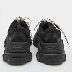 Pre Owned Balenciaga Black Mesh, Nubuck and Leather Triple S Sneakers Size 36