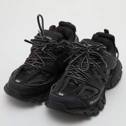 Pre Owned Balenciaga Black Neoprene, Leather and Mesh Track Sneakers Size 38