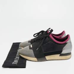 Pre Owned Balenciaga Tricolor Leather and Mesh Race Runner Sneakers Size 38