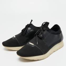 Balenciaga Black Leather and Mesh Race Runner Sneakers Size 39