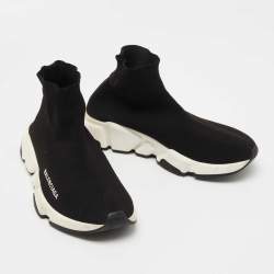 Pre Owned Balenciaga Black Knit Fabric Speed Trainer Sneakers Size 37