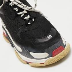 Pre Owned Balenciaga Black Mesh and Leather Triple S Sneakers Size 38