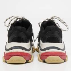 Pre Owned Balenciaga Black Mesh and Leather Triple S Sneakers Size 38