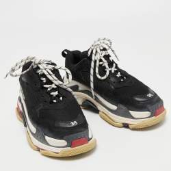 Pre Owned Balenciaga Black Mesh and Leather Triple S Sneakers Size 38