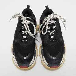 Pre Owned Balenciaga Black Mesh and Leather Triple S Sneakers Size 38