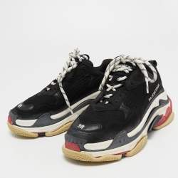 Pre Owned Balenciaga Black Mesh and Leather Triple S Sneakers Size 38
