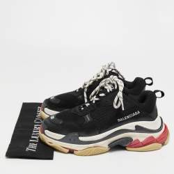 Pre Owned Balenciaga Black Mesh and Leather Triple S Sneakers Size 38