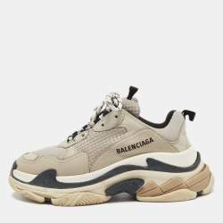 Pre Owned Balenciaga Light Grey Mesh and Leather Triple S Sneakers Size 38