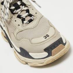Pre Owned Balenciaga Light Grey Mesh and Leather Triple S Sneakers Size 38