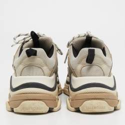 Pre Owned Balenciaga Light Grey Mesh and Leather Triple S Sneakers Size 38