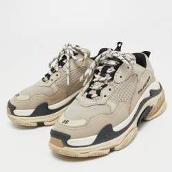 Pre Owned Balenciaga Light Grey Mesh and Leather Triple S Sneakers Size 38