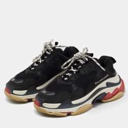 Pre Owned Balenciaga Black Mesh and Leather Triple S Sneakers Size 37