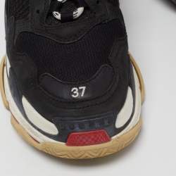 Pre Owned Balenciaga Black Mesh and Leather Triple S Sneakers Size 37
