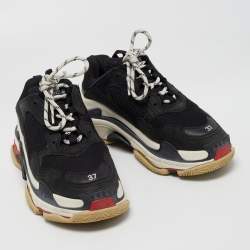 Pre Owned Balenciaga Black Mesh and Leather Triple S Sneakers Size 37