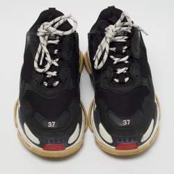 Pre Owned Balenciaga Black Mesh and Leather Triple S Sneakers Size 37