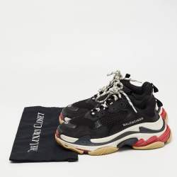 Pre Owned Balenciaga Black Mesh and Leather Triple S Sneakers Size 37
