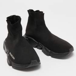Pre Owned Balenciaga Black Knit Fabric Speed Trainer Sneakers Size 38