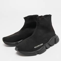 Pre Owned Balenciaga Black Knit Fabric Speed Trainer Sneakers Size 38