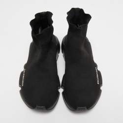 Pre Owned Balenciaga Black Knit Fabric Speed Trainer Sneakers Size 38