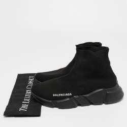Pre Owned Balenciaga Black Knit Fabric Speed Trainer Sneakers Size 38