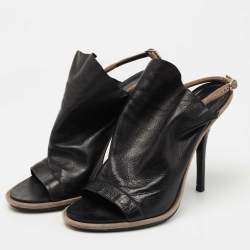 مملوكة مسبقًا Balenciaga Black Leather Glove Slingback Sandals Size 40