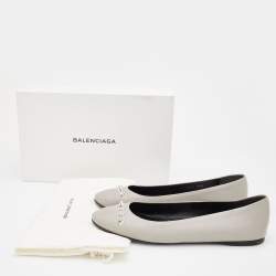 Pre Owned Balenciaga Grey Leather Arena Studded Ballet Flats Size 39.5