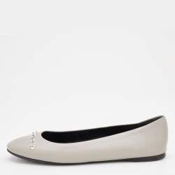 Pre Owned Balenciaga Grey Leather Arena Studded Ballet Flats Size 39.5