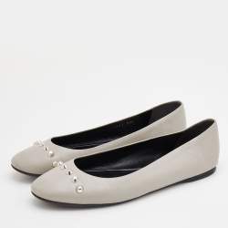 Pre Owned Balenciaga Grey Leather Arena Studded Ballet Flats Size 39.5