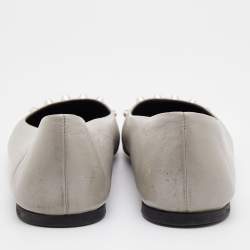Pre Owned Balenciaga Grey Leather Arena Studded Ballet Flats Size 39.5