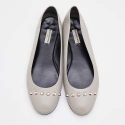 Pre Owned Balenciaga Grey Leather Arena Studded Ballet Flats Size 39.5