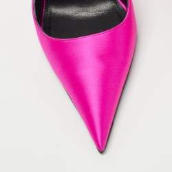 Pre Owned Balenciaga Pink Satin Pointed Toe Ankle Strap Pumps Size 37