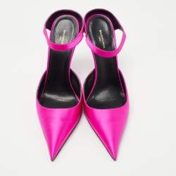 Pre Owned Balenciaga Pink Satin Pointed Toe Ankle Strap Pumps Size 37