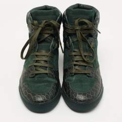 مملوكة مسبقًا Balenciaga Green Croc Embossed Leather and Suede High Top Sneakers Size 39